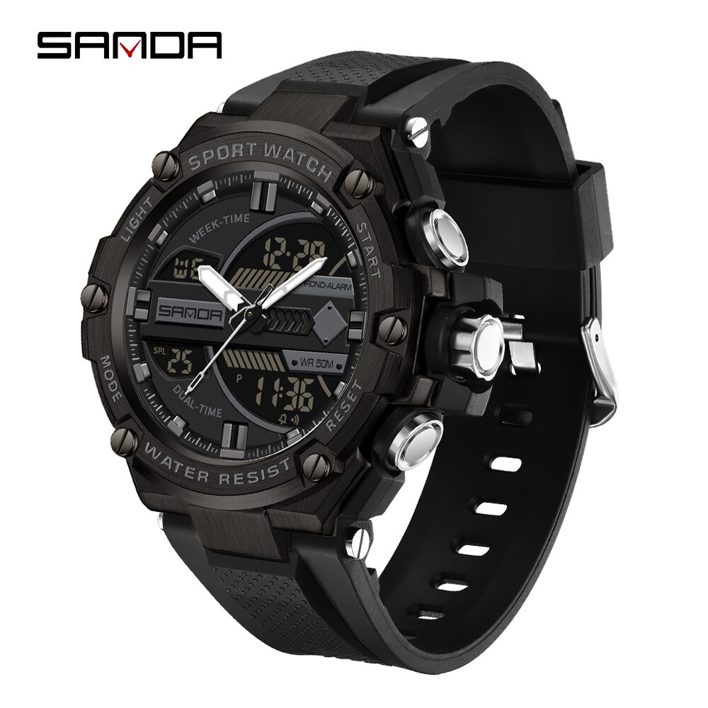 SANDA Men's Watches 50M Waterproof Wristwatch LED Digital Quartz Clock Sports Military Watch for Men Relogios Masculino 3185