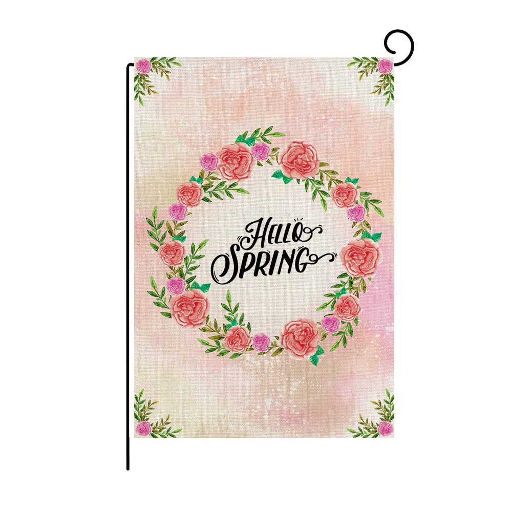 Welcome Flower Wreath Spring Garden Flag Yard Burlap Welcome Garden Flag Double Sided Pattern No flagpole