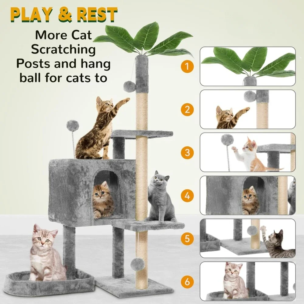 Tree for Cats Multi-Level Cozy Plush Cat Condo Cat House Cat Scratching Posts for Indoor Cats With Hang Ball Free Shipping Pet