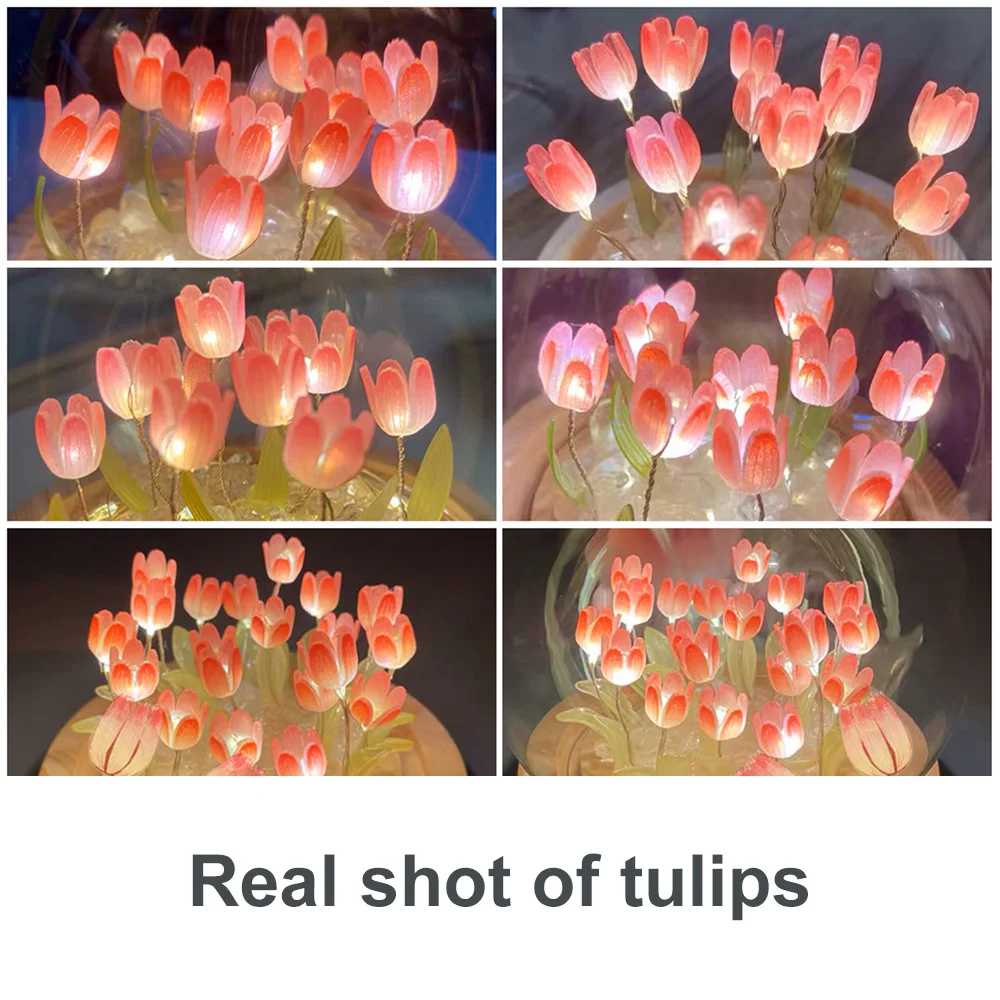 Handmade Tulip Night Light Heat Shrinkable Film DIY Material Artificial Flower Tulip Night Light Home Decor Gift for Gitlfriend