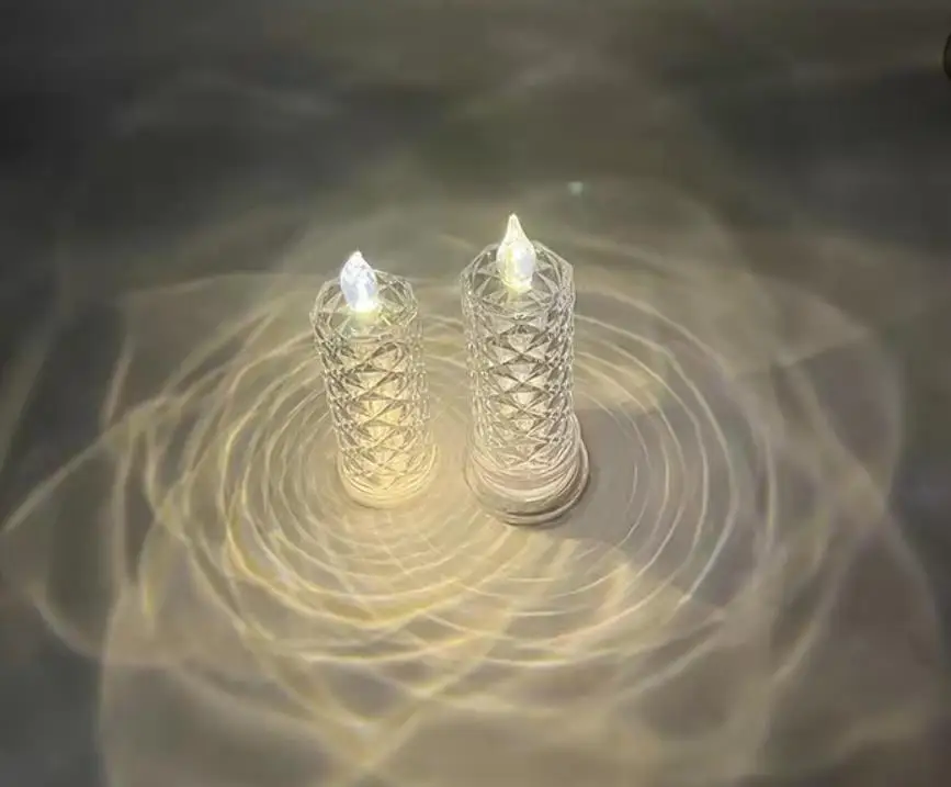 10pcs LED Electronic Candle Light Party Decoration Rose Pattern Refraction Projection Birthday Wedding Christmas Glowing Props