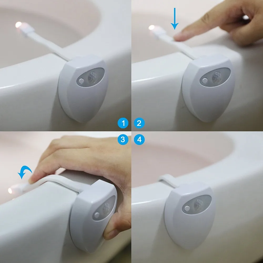 Coquimbo USB Rechargeable Toilet Light PIR Motion Sensor 8 Colors Backlight For Toilet Bowl Smart Night Light For Bathroom
