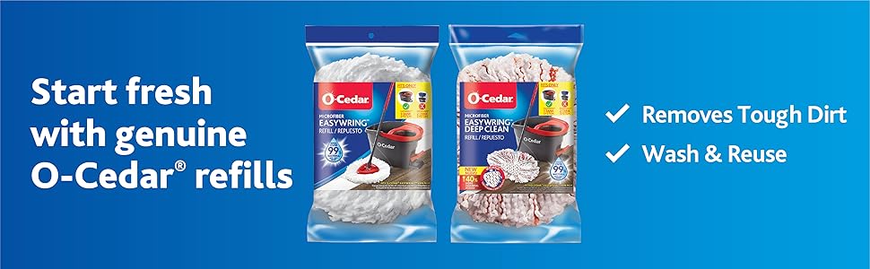 O-Cedar EasyWring Spin Mop Mops Swiffer WetJet Floor Cleaner Bucket with Wringer Machine Washable 