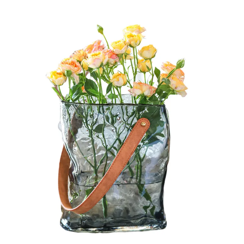 Light Luxury Handbag Glass Vases Fish Tank Flowers Green Plants Hydroponic Home Furnishings Decorative Vases Modern Home Decor