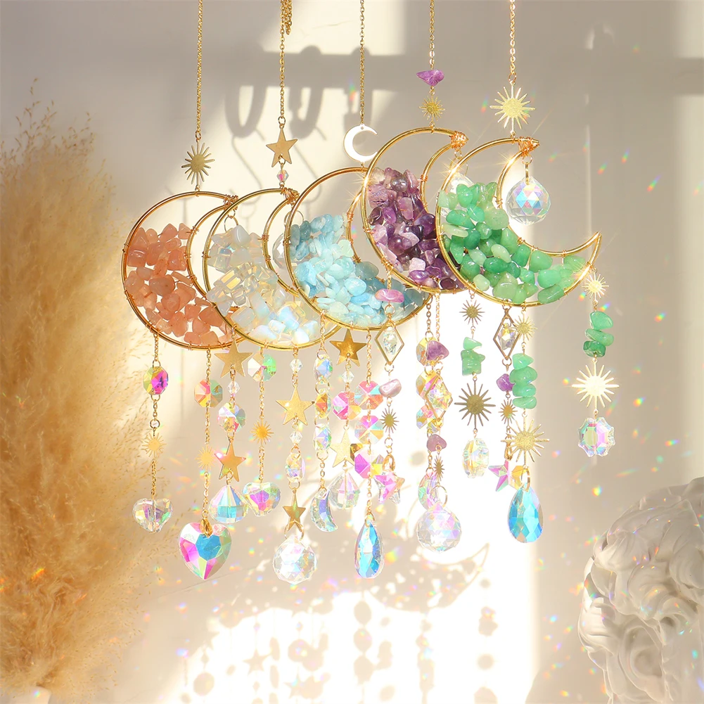 Hanging moon glass crystal suncatcher |holographic prism catcher for room window Window Decor Crystal Decor Crystal Prism