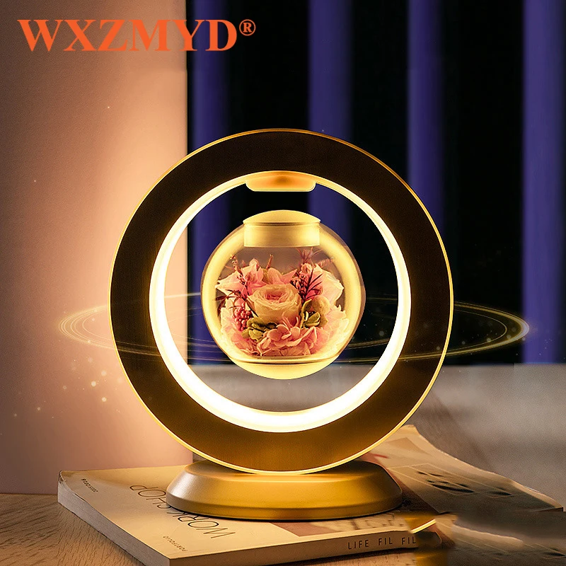 Rose Magnetic Levitation Immortal Flower LED Night Light Desk Lamp For Home Decor Creativity Valentine's Day Gift Table Lamp