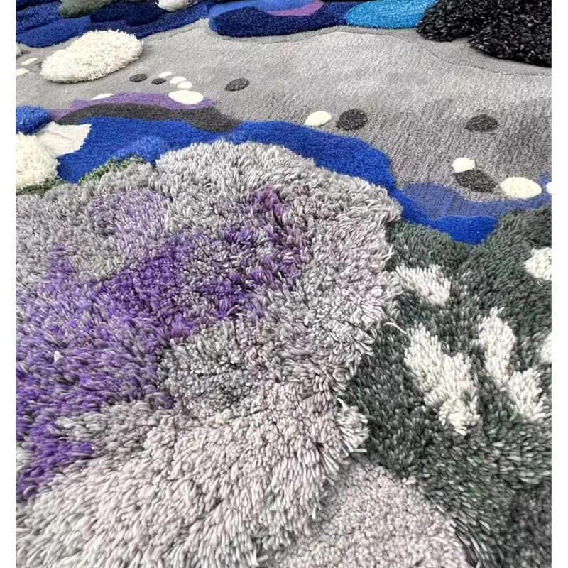 Handmade Green Forest Oasis 3D Wool Moss Carpet for Living Room Bedroom Bedside Area Rug Tufting Plush Large Size Round Tapetes