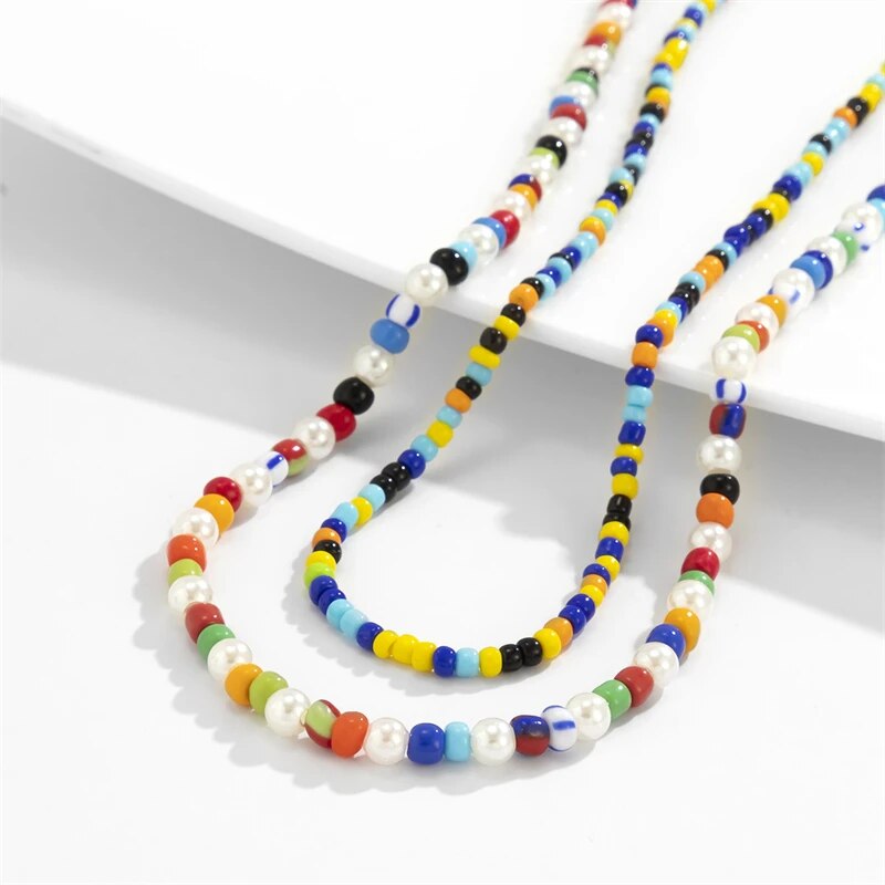 Hip Hop Fashion Male Personality Colorful Rice Beads Beaded Necklace Boho Men Resin Necklace Party Gift Jewelry