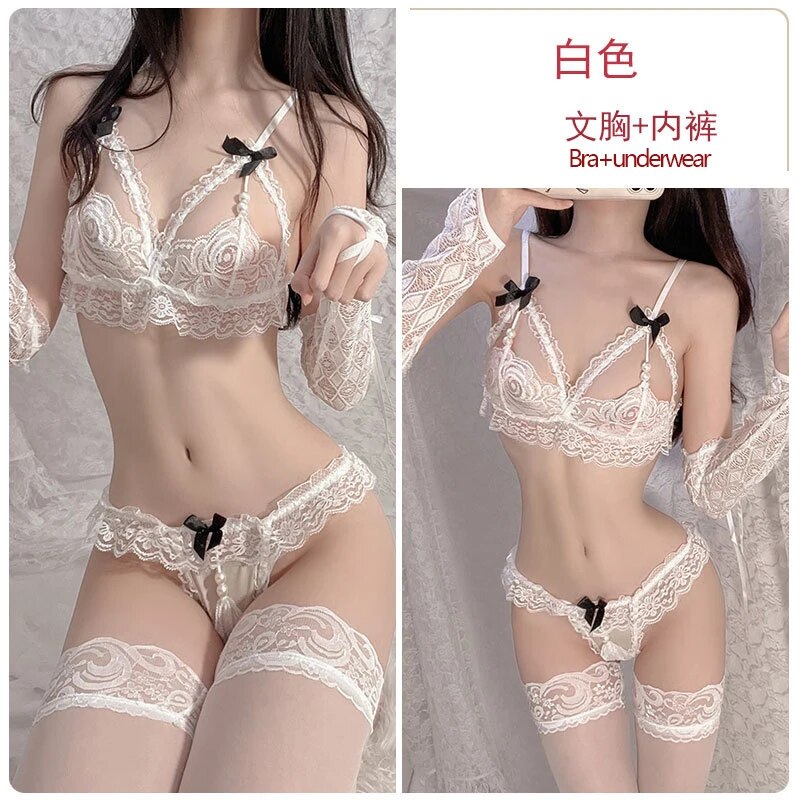 New Couple Passionate Fury Set Flirting Sexy Lace Small Chest Uniform Three Point Breathable And Fun Lingerie