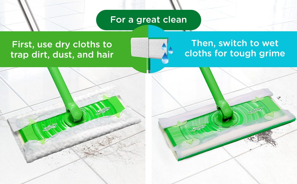 for a great clean use dry cloths to trap dirt dust and hair then switch to wet cloths for grime