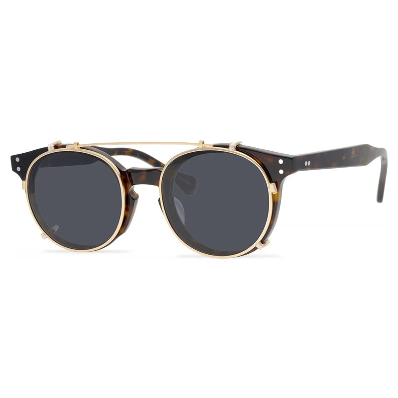 Belight Optical Harajuku Style Women Men UV400 Protection Round Shape Vintage Retro Acetate Clip On Sunglasses Oculos 9552