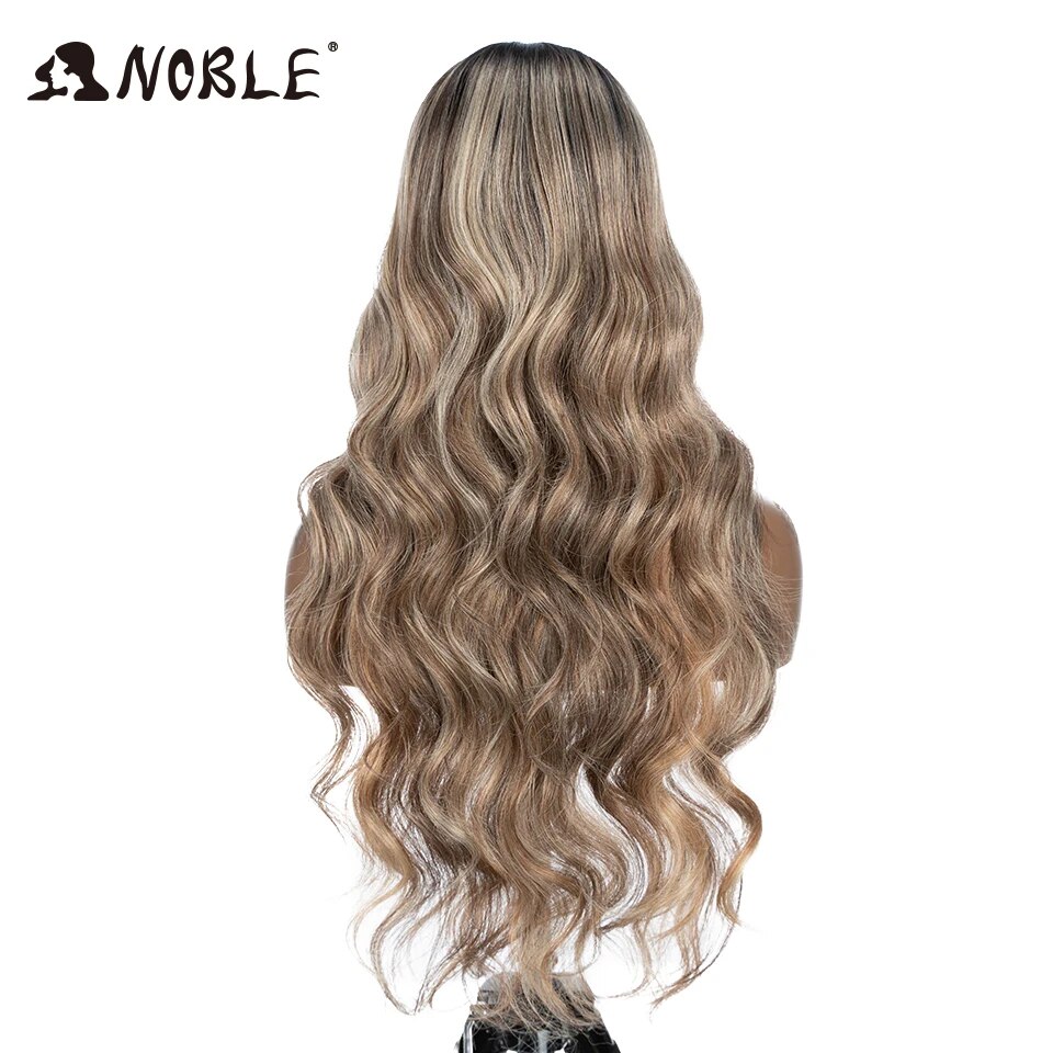 Noble Water Wave Synthetic Lace Front Wig  28 Inch Brown Wig Lace Frontal Wig Ombre Blonde Cosplay Wigs For Women Lace Front Wig