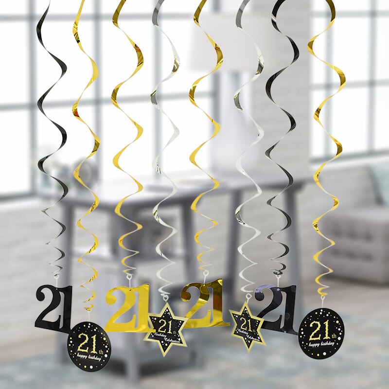 8Pcs/Set 18 21 30 40 50 60 Spiral Hanging Ornament Happy Birthday Swirl Anniversary Years Old Birthday Party Decorations