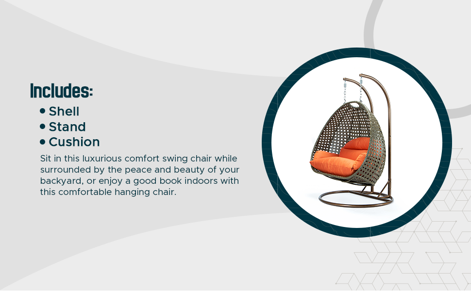 LeisureMod Beige Wicker Hanging 2 person Egg Swing Chair