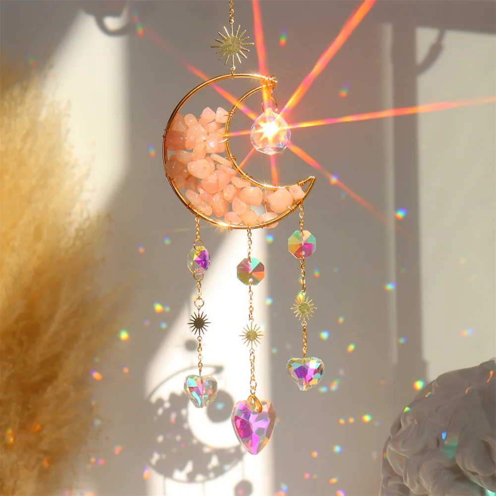 Hanging moon glass crystal suncatcher |holographic prism catcher for room window Window Decor Crystal Decor Crystal Prism