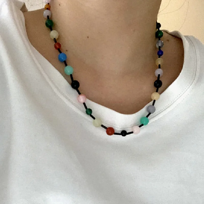 New Fashion Multicolor Ceramics Heart Beaded Necklace for Women Sweet Charm Love Clavicle Chain Jewelry Wholesale Ornamnet Gift