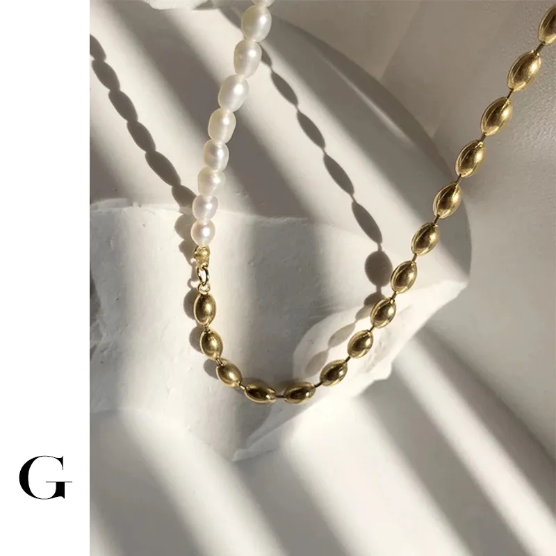 GHIDBK 2021 Summer Bohemian Beads & Pearls Stitching Necklaces S.Steel Handmade Irregular Natural Freshwater Pearl Chain Chokers
