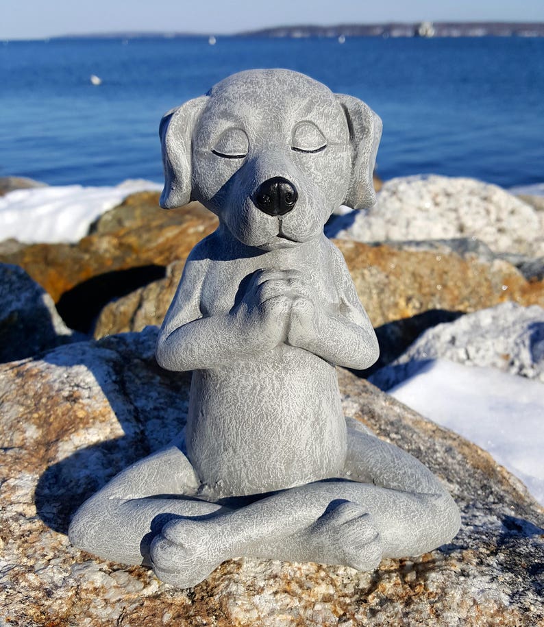 Dog Buddha Meditating Dog Statue Yoga Dog Garden Decor Gray