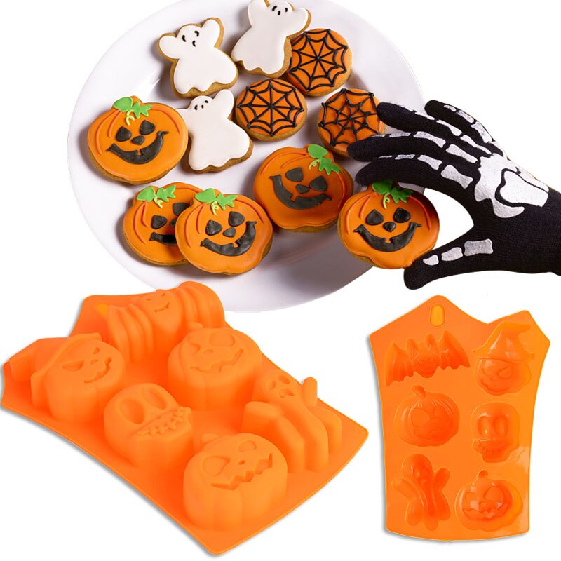 Halloween Pumpkin Ghost Theme Cookie Cutter Plunger Silicone DIY Mold Pumpkin Bat Skull Ghost Shape Kitchen Cake Baking Tools