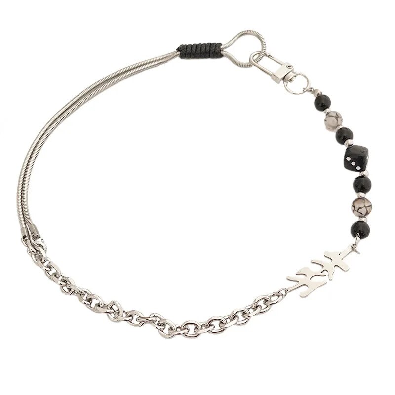 Pearl Stitching Black Sieve Titanium Steel Neutral Necklace Niche Design National Tide Ins Wind Snake Bone Chain Sweater Chain