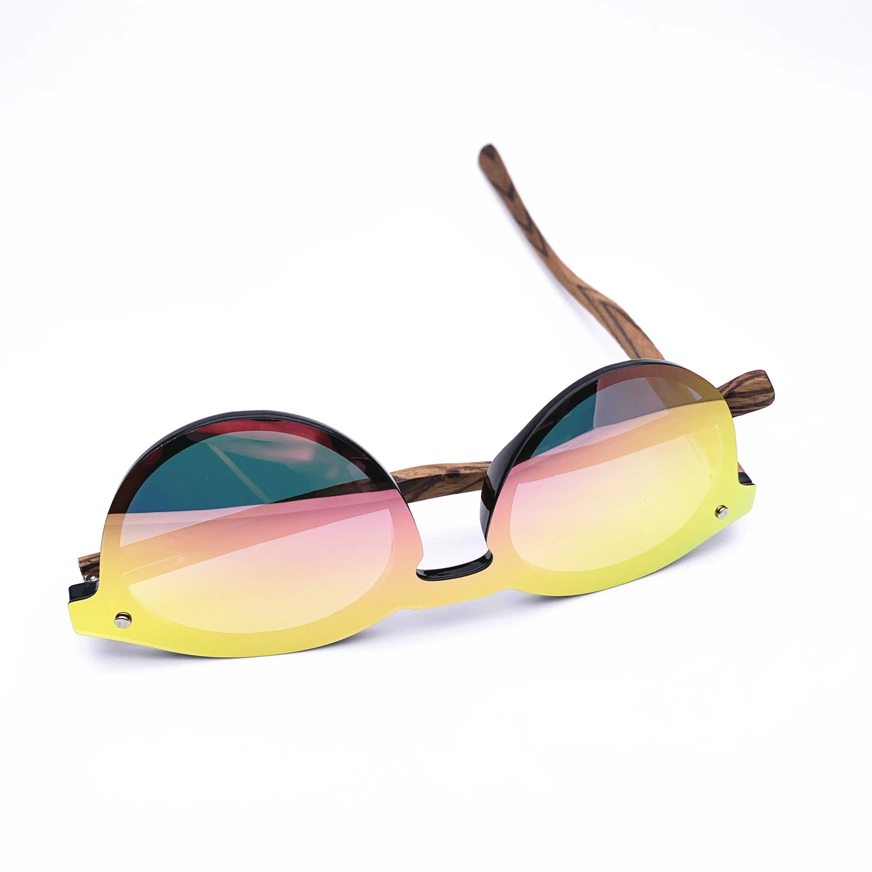 Belight Optical Rimless with Bamboo  Arm Women Men Polarized Protection Round Shape Vintage Retro Sunglasses  with Case Oculos