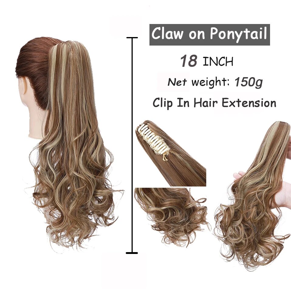 Benehair 18inch Syntheitc Wavy Curly Claw Clip In Ponytail Hair Extension For Women Pony Tail Natural Hairpieces