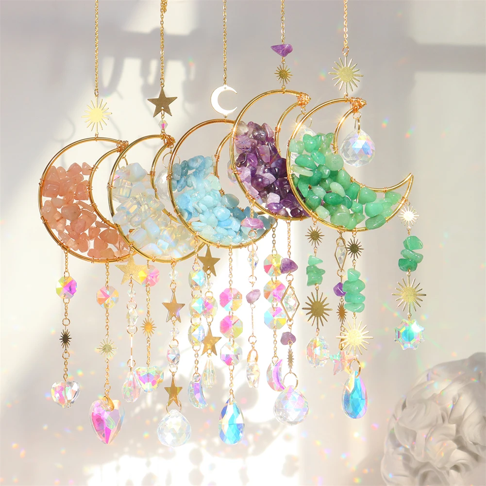 Hanging moon glass crystal suncatcher |holographic prism catcher for room window Window Decor Crystal Decor Crystal Prism