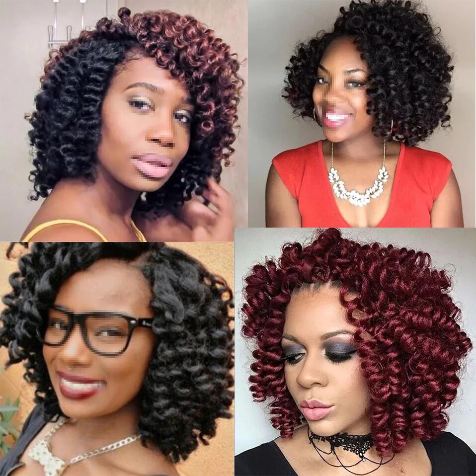 Benehair 6inch Short Jamacican Braids Crochet Hair Synthetic Ombre Black Brown Wine Red Curly Crochet braids for black women