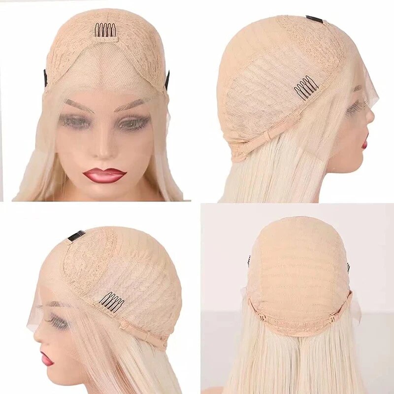 AIMEYA Platinum Blonde Long Natural Wavy Wig for Women Girls Natural Hairline Lace Front Wigs Free Part Daily Wear Wig Cosplay