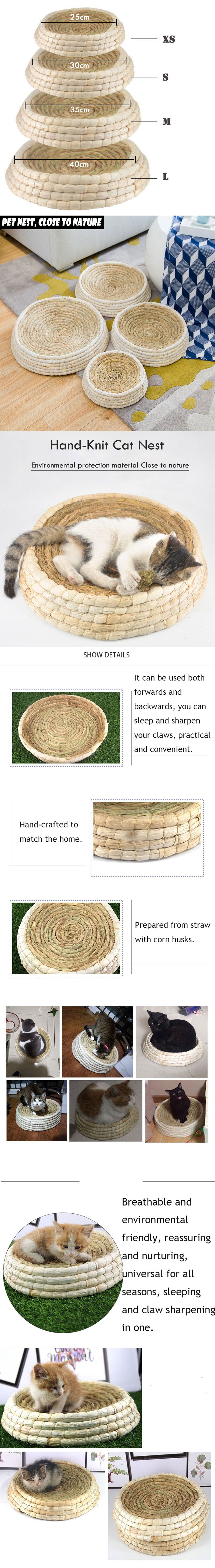 Straw Woven Cat Bed Bird Nest Hand-Woven Pet Scratching Board
