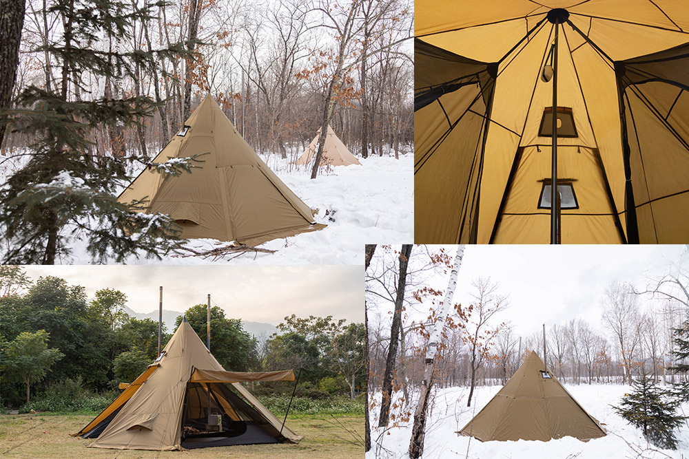 Bromance 70 teepee tent display in the snow