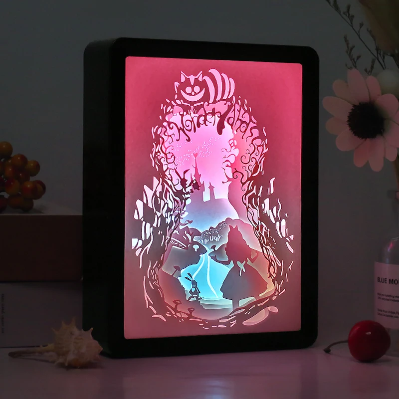 Alice In Wonderland 3D Night Light Anime Shadow Boxes With Lights  Art Frame  Usb Desk Lamp Aesthetic Wedding Party Decoration