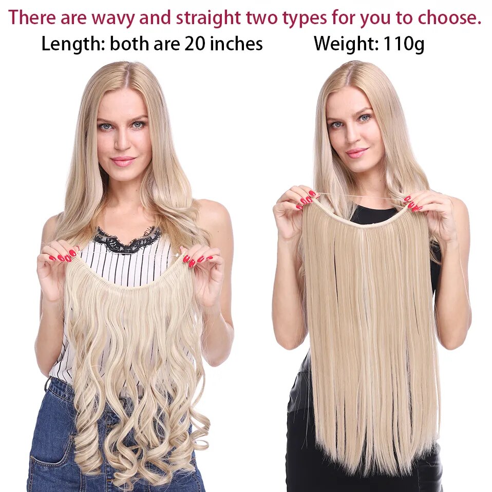BENEHAIR Synthetic Invisible Wire No Clips In Hair Extensions Secret Fish Line Hairpieces  Hair Extensions For Women Daily