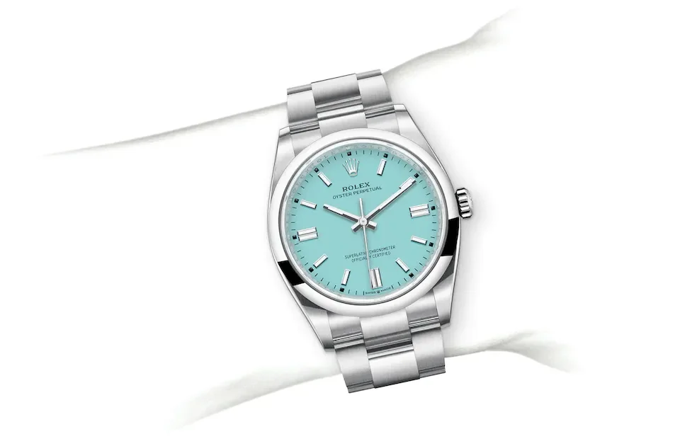 Rolex Oyster Perpetual 36, Oystersteel, Turquoise Dial, 3230 Movement,  M124300-0006