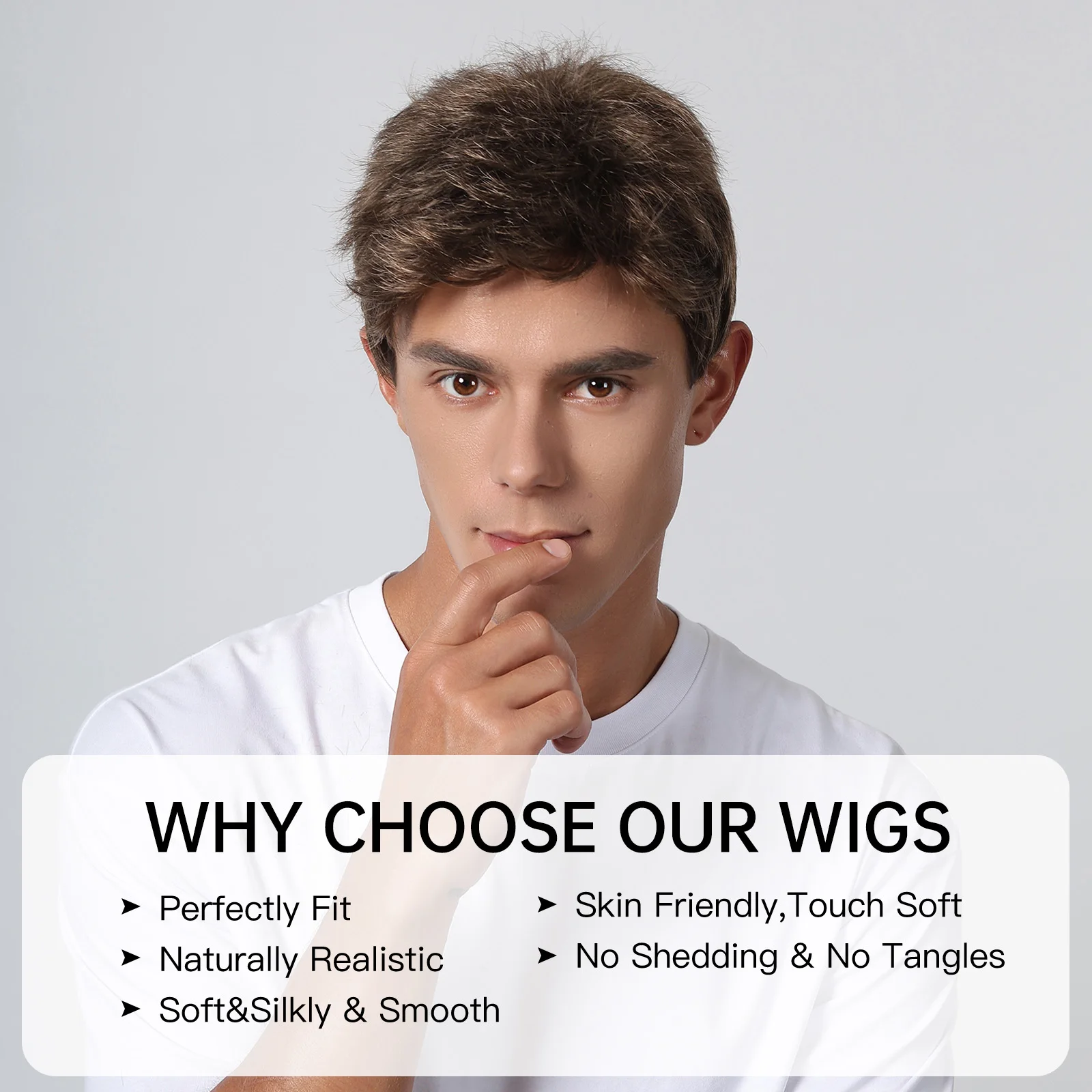 Brown Dark Short Synthetic Wigs Pixie Cut Golden Layered Wig Daily Party Natural Wigs for Men Heat Resistant Fiber Fake Hair