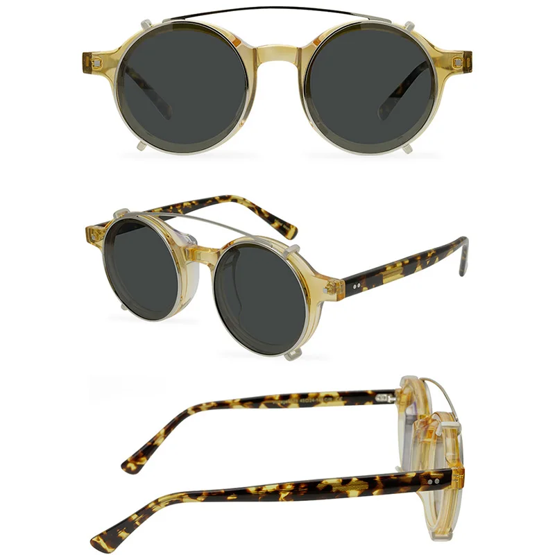 Belight Optical Round Retro Women Men UV400 Protection Vintage Acetate Clip on Sunglasses with Case Oculos 9575