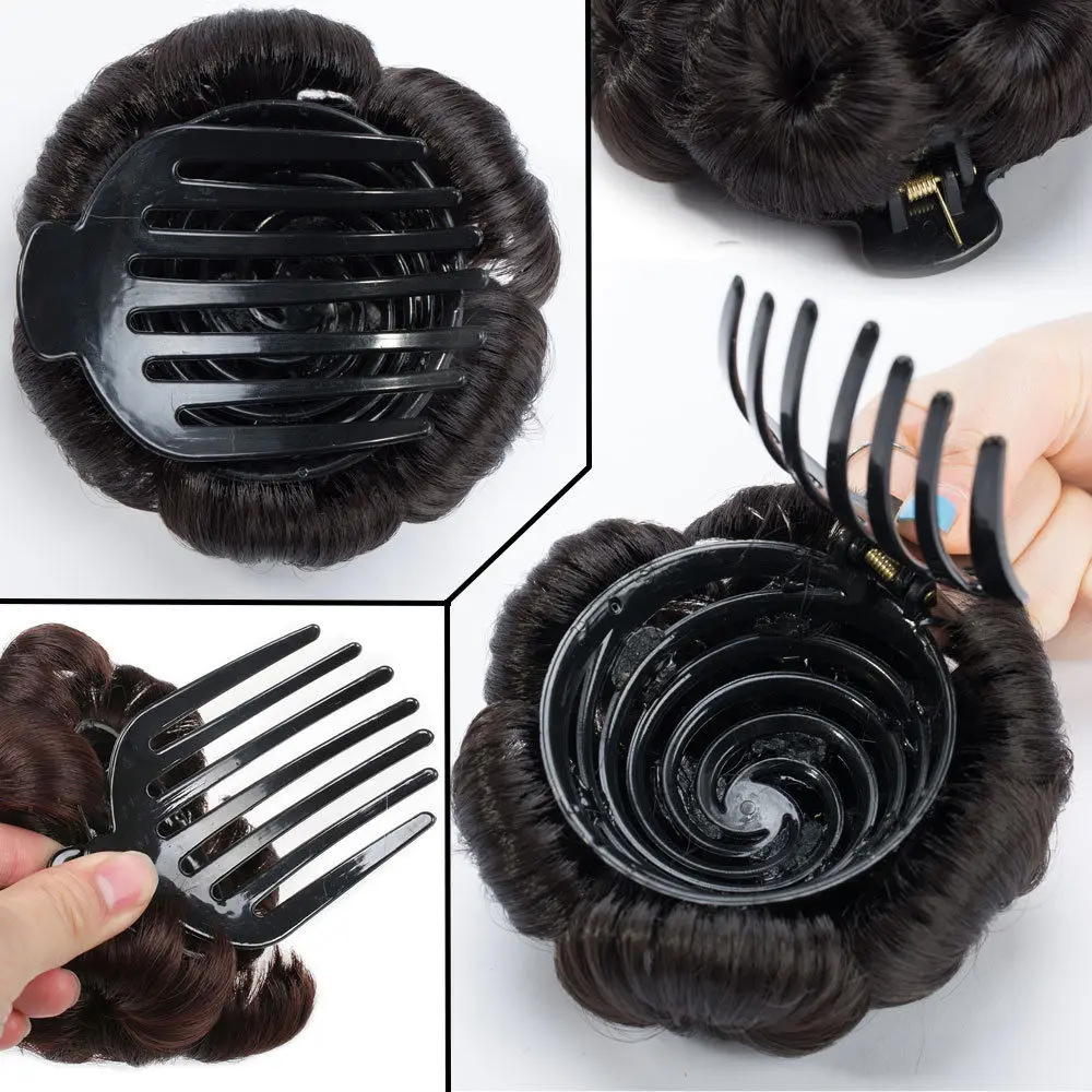 S-noilite Synthetic Claw Clip In Chignon Fake Hair Chignon Bun Hairpiece Black Brown Blonde Women Curly Chignon Bun Hair
