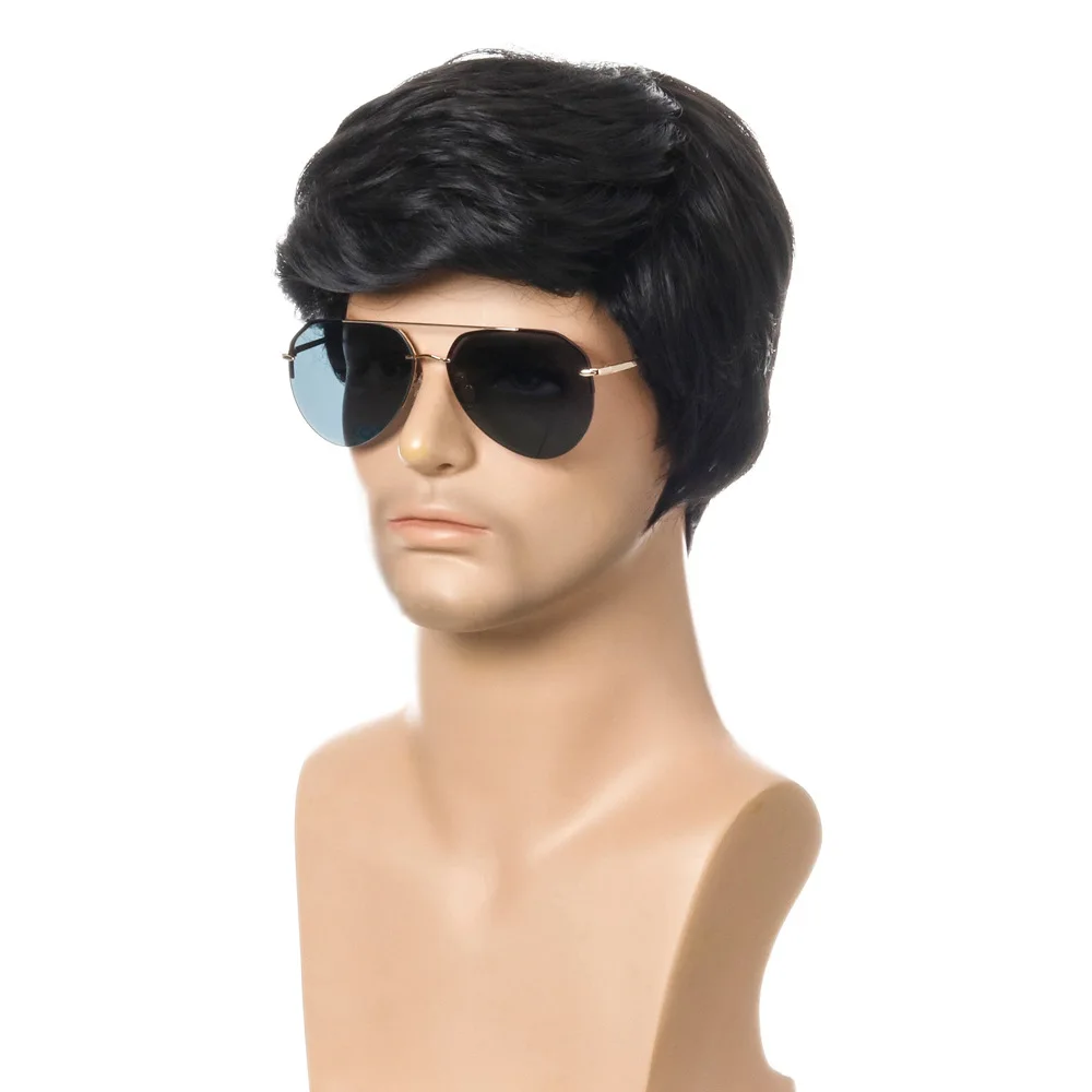 Short Men Black Wig Straight Synthetic Wig for Male Hair Fleeciness Realistic Natural Black Toupee Wigs