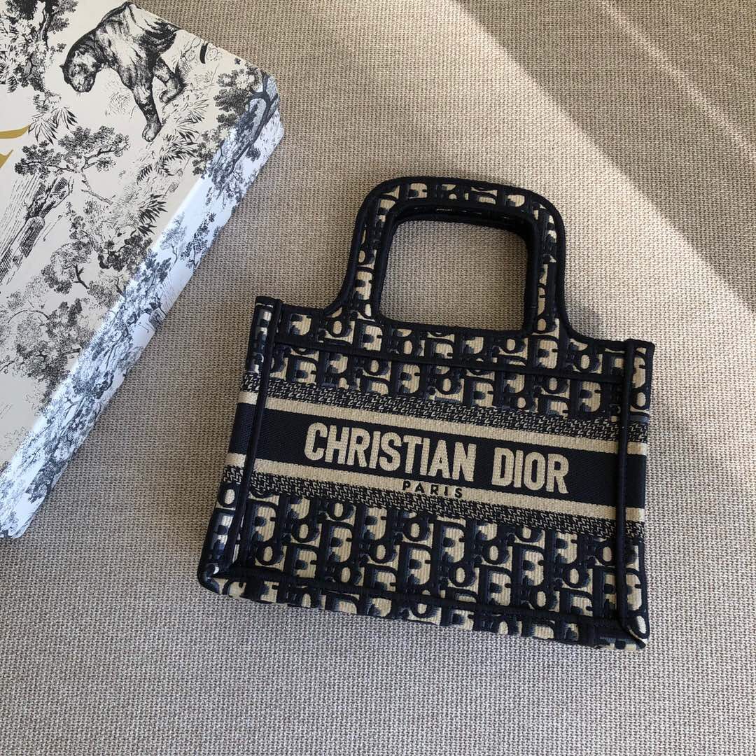 Dior BOOK TOTE ORIGINAL OBLIQUE图案迷你蓝色刺绣帆布托特包