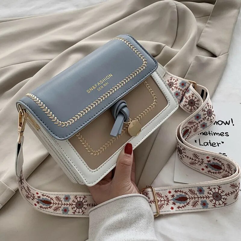Contrast color Leather Crossbody Bags For Women 2022 Ladies Handbag Fashion Simple Shoulder Messenger Bag Ladies Cross Body Bag