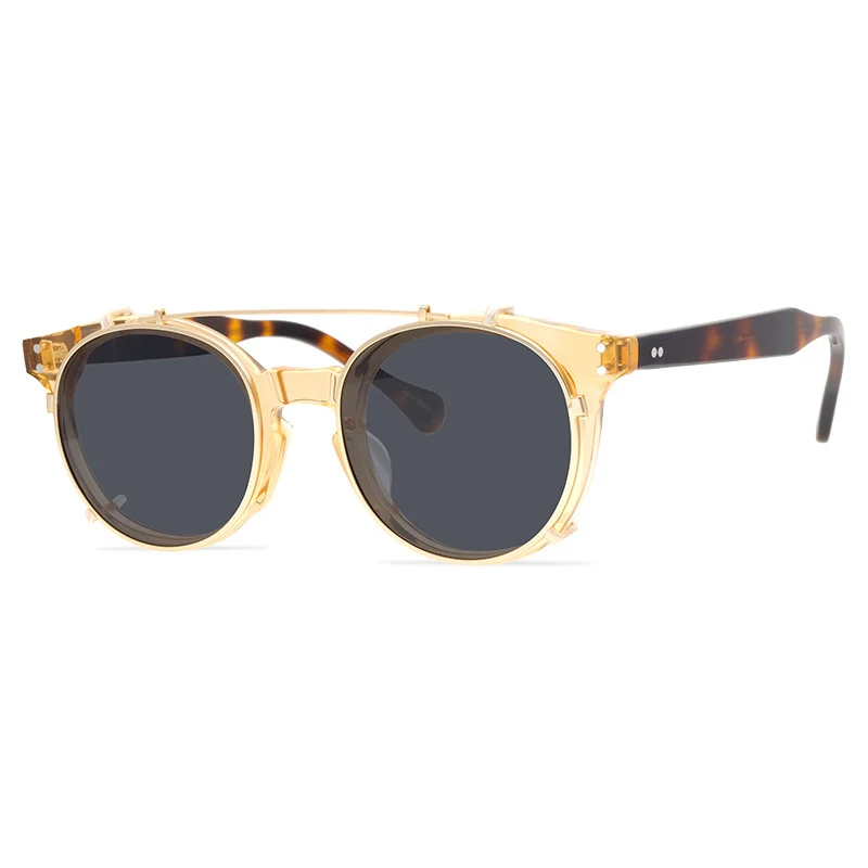 Belight Optical Harajuku Style Women Men UV400 Protection Round Shape Vintage Retro Acetate Clip On Sunglasses Oculos 9552