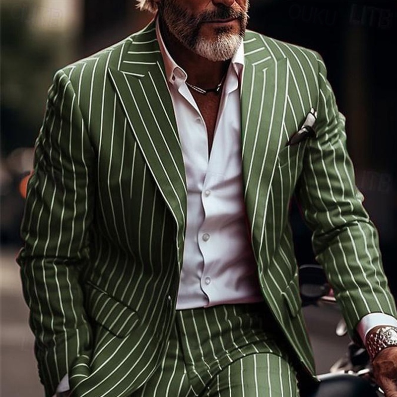 Men's Blazer Business Cocktail Party Wedding Party Without Dress Pants Fashion Casual Spring &  Fall Polyester Stripes Button Pocket Comfortable Single Breasted Blazer Red Blue Green 2024 - US $88.99 –P3