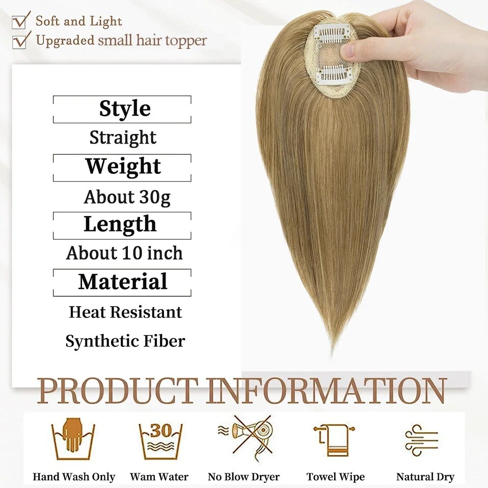 Benehair Synthetic Hair Topper 7.5x5cm Straight 2 Clips Center Part Hairpiece For Women Top Hair Pieces Clip In Hair Extensions
