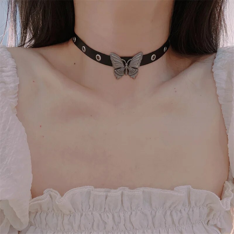 Black Leather Butterfly Love Heart Hollow Tassel Moon Star Necklace Trend Hip -hop Punk Y2K Clavicle Chain 2023 NEW INS