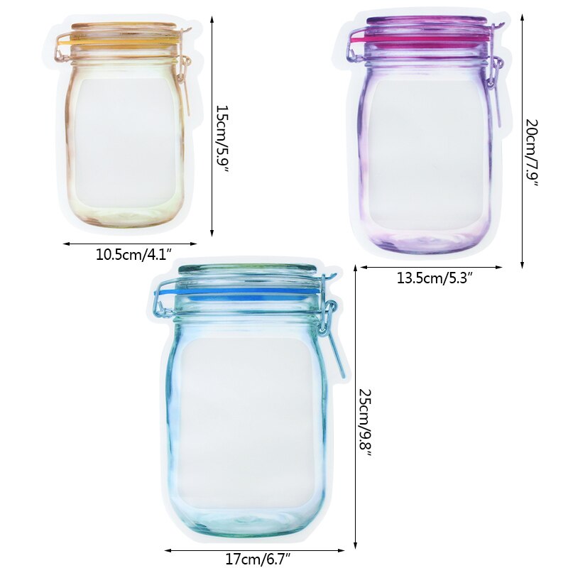 5/10pcs Reusable Mason Jar Bottles Bags Stand-Up Food Storage Snack Candy Bags Zipper Bag Portable Kitchen Organizer Sealed Bag