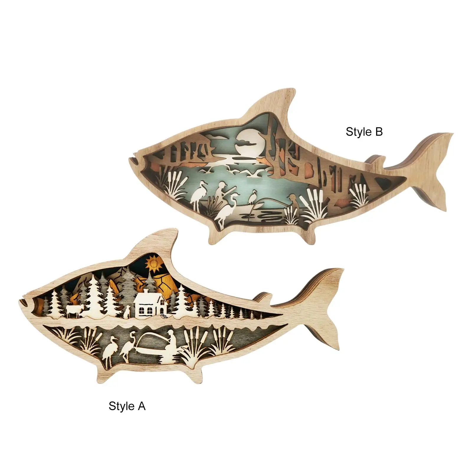 Creative Wooden Sea Creatures Decorative Statues Carved Fish DIY Marine Theme