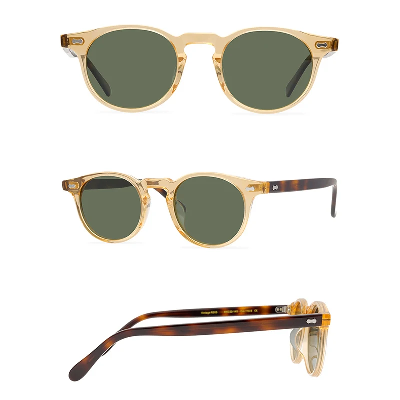 Belight Optical  Women Men UV400 Protection Round Shape Vintage Retro Acetate Rivet Trim  Sunglasses with Case Oculos R505