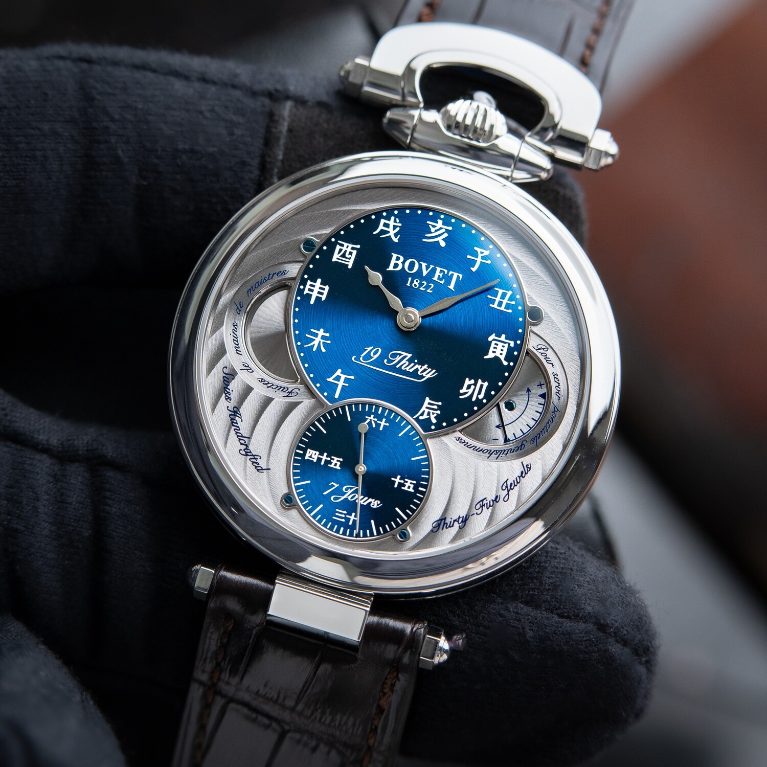 Bovet 19Thirty Fleurier RARE Blue Chinese Sunburst Dial Steel 42mm