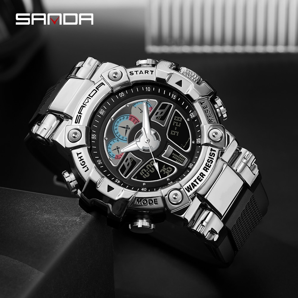 SANDA 2023 Sports Military Men's Watches Luxury Digital Watch 50M Waterproof Quartz Wristwatch for Male Relogios Masculino 3156