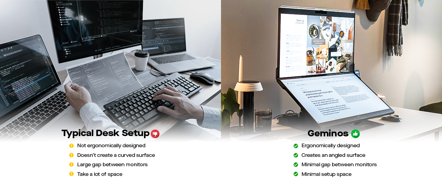 the minimal gap between stacked dual monitors provides the best dual-screen viewing experience